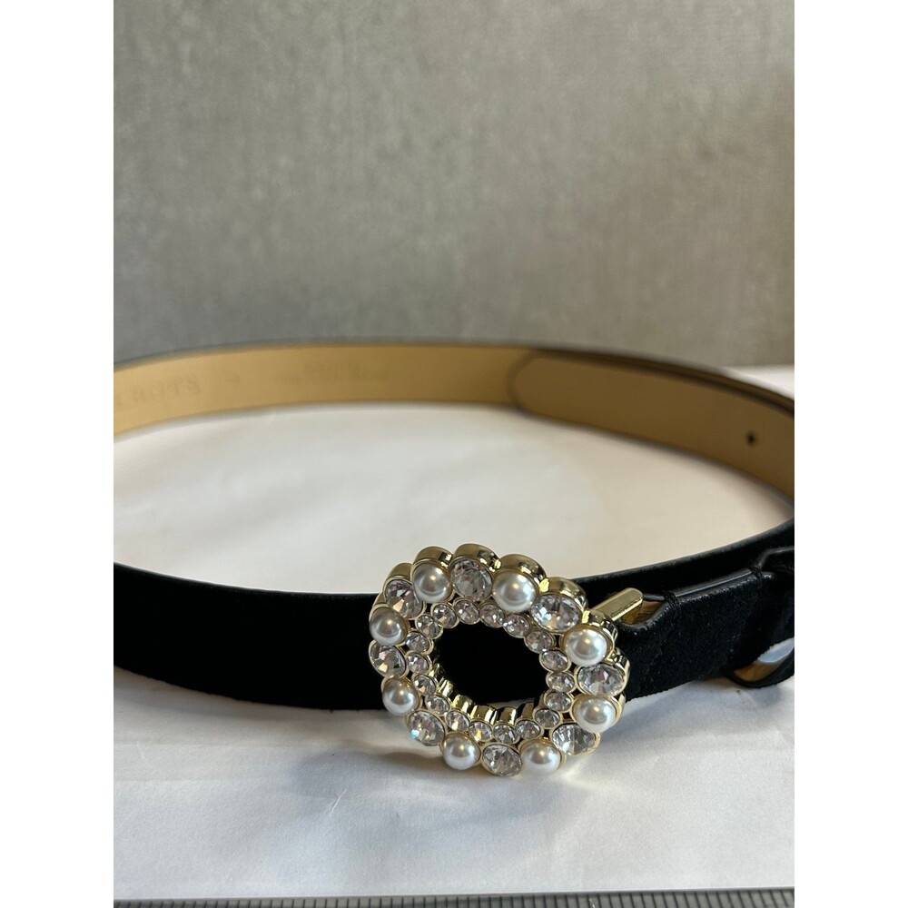 Talbots Black Belt with Faux Pearl and Rhinestone Embellishment